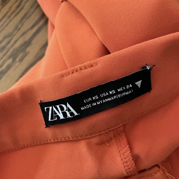 Zara Women XS Orange Stretch High Waist Front Slits Flare Pants Trousers - Picture 11 of 12